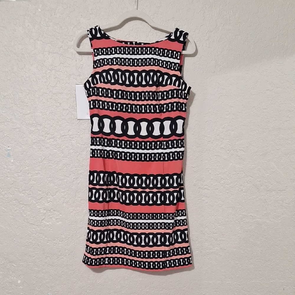 Evan-Picone Stylish Black and Pink Patterned Dress